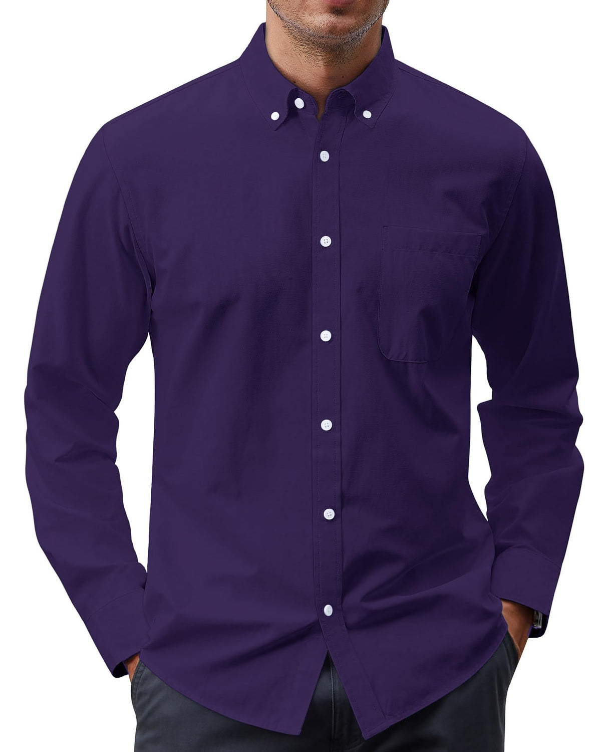 J.VER Men's Oxford Shirt Solid Casual Button Down Collar Shirts Long Sleeve Dress Shirts with Pocket