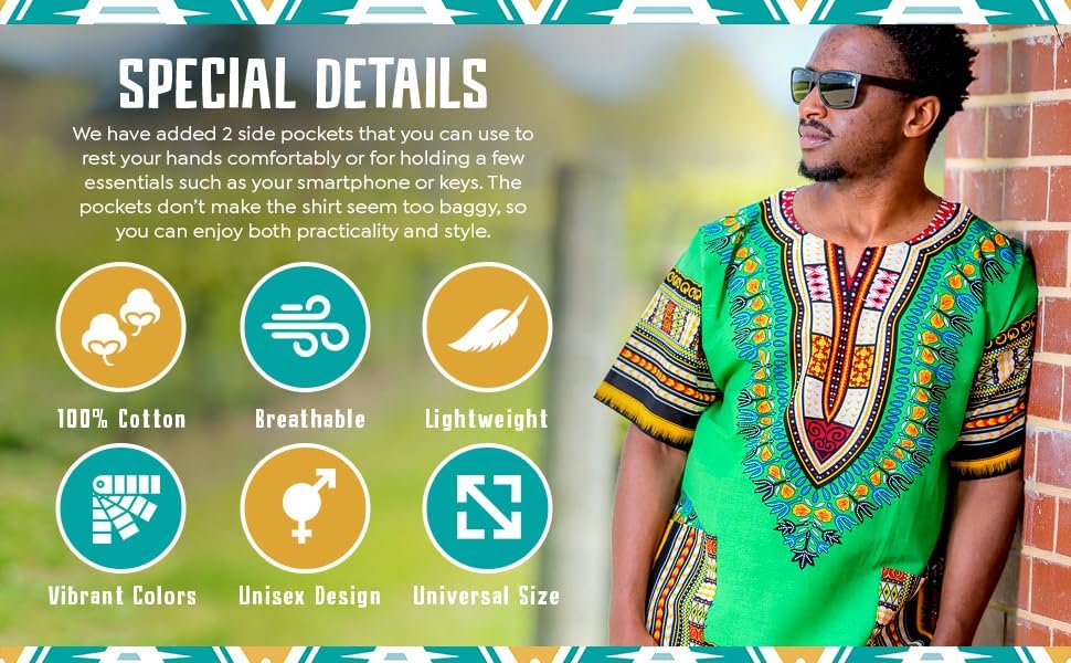 CHAINUPON African Dashiki Cotton Shirt Men Women Festival Boho Hippie 60's 70's Bohemian