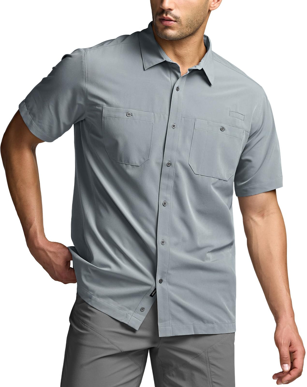 CQR Men's Short Sleeve Tactical Shirts, UPF 50+ Ripstop Military Work Shirts, Breathable Button Down Outdoor Hiking Shirt
