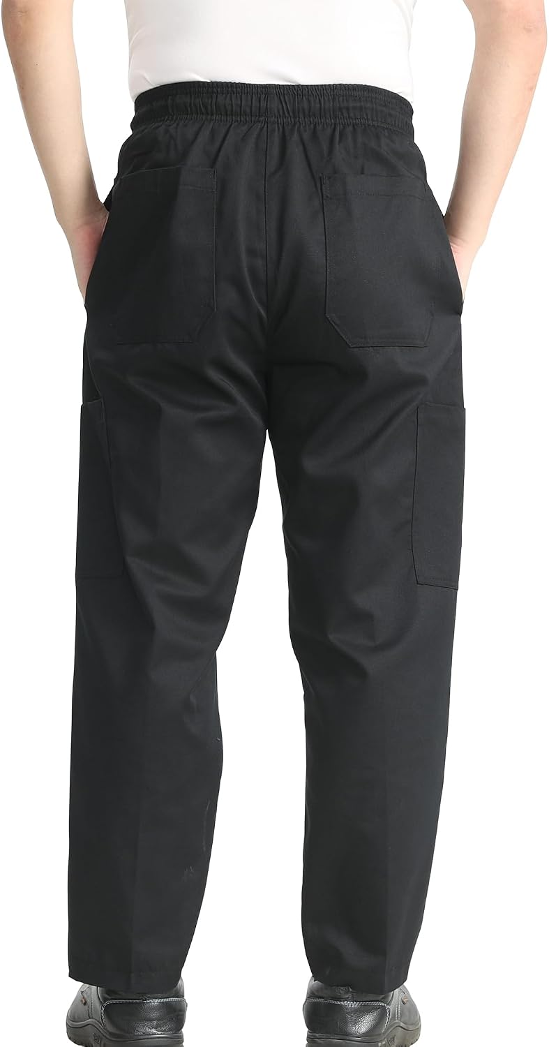 KITCHIEF Men's Baggy Chef Pants Black Cargo Pants for Men Chef Server Work Pants for Kitchen & Restaurant - Drawstring Waist