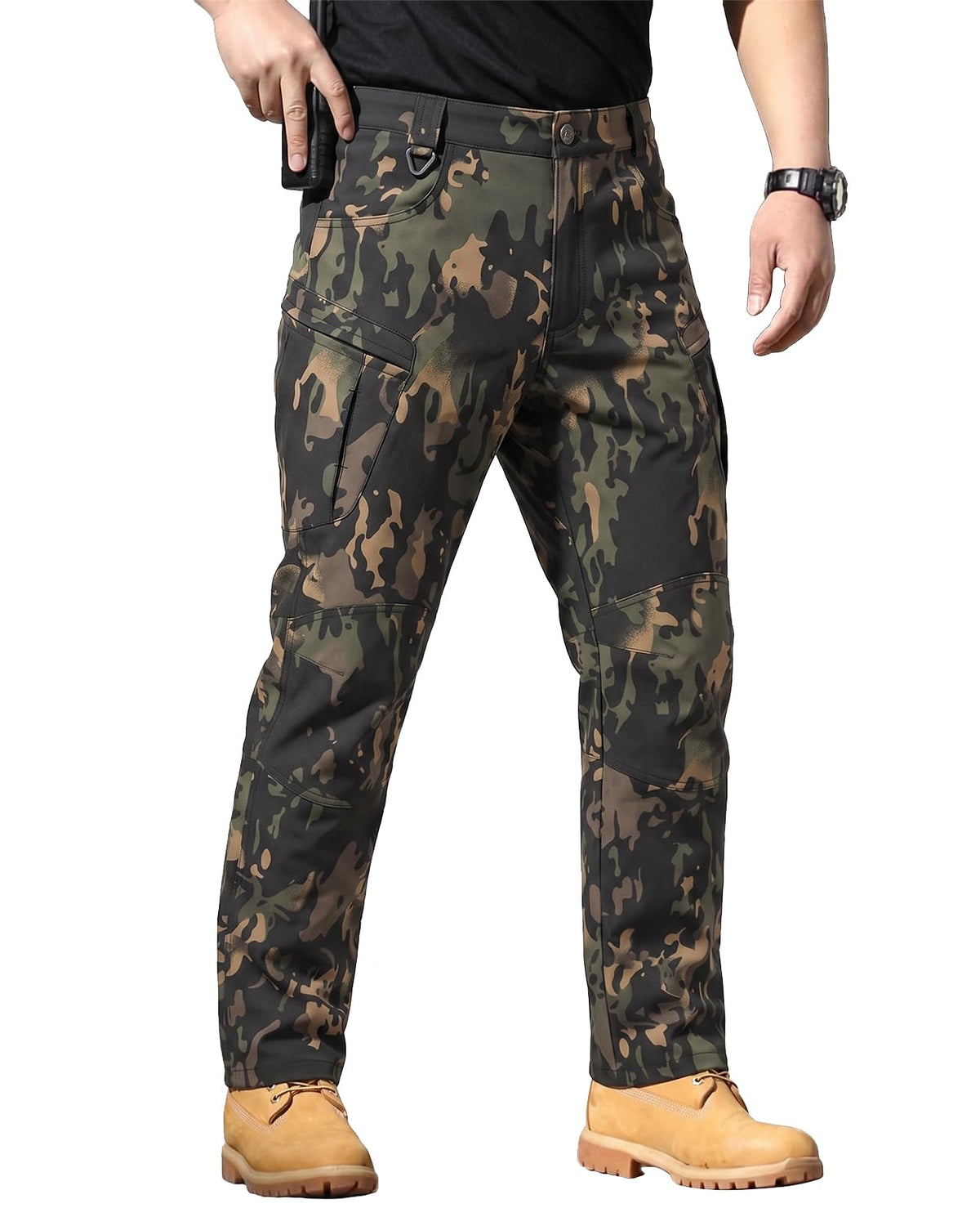 Men's Stretch Tactical Pants Waterproof Ripstop Fabric Cargo Pants Lightweight Casual Hiking Outdoor Work Pants (No Belt)
