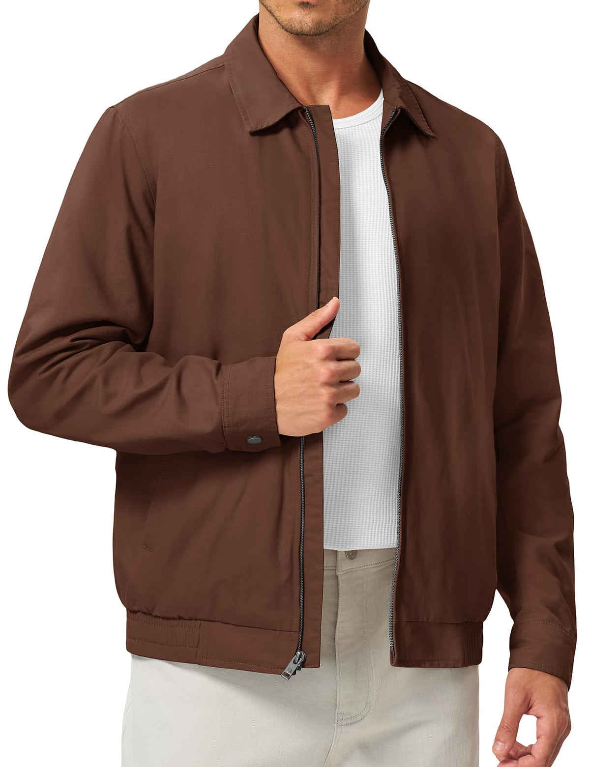 TBMPOY Men's Casual Cotton Jacket Lightweight Full Zip Canvas Lapel Jackets Business Work Windbreaker with 3 Pockets