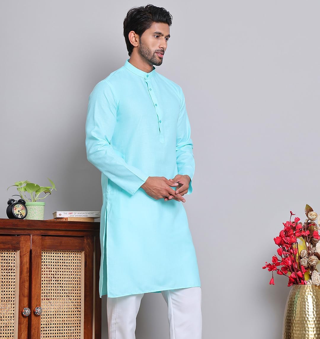 Maple Clothing Solid Cotton Men's Kurta Pajama Set Mandarin Collar Indian Ethnic Wear