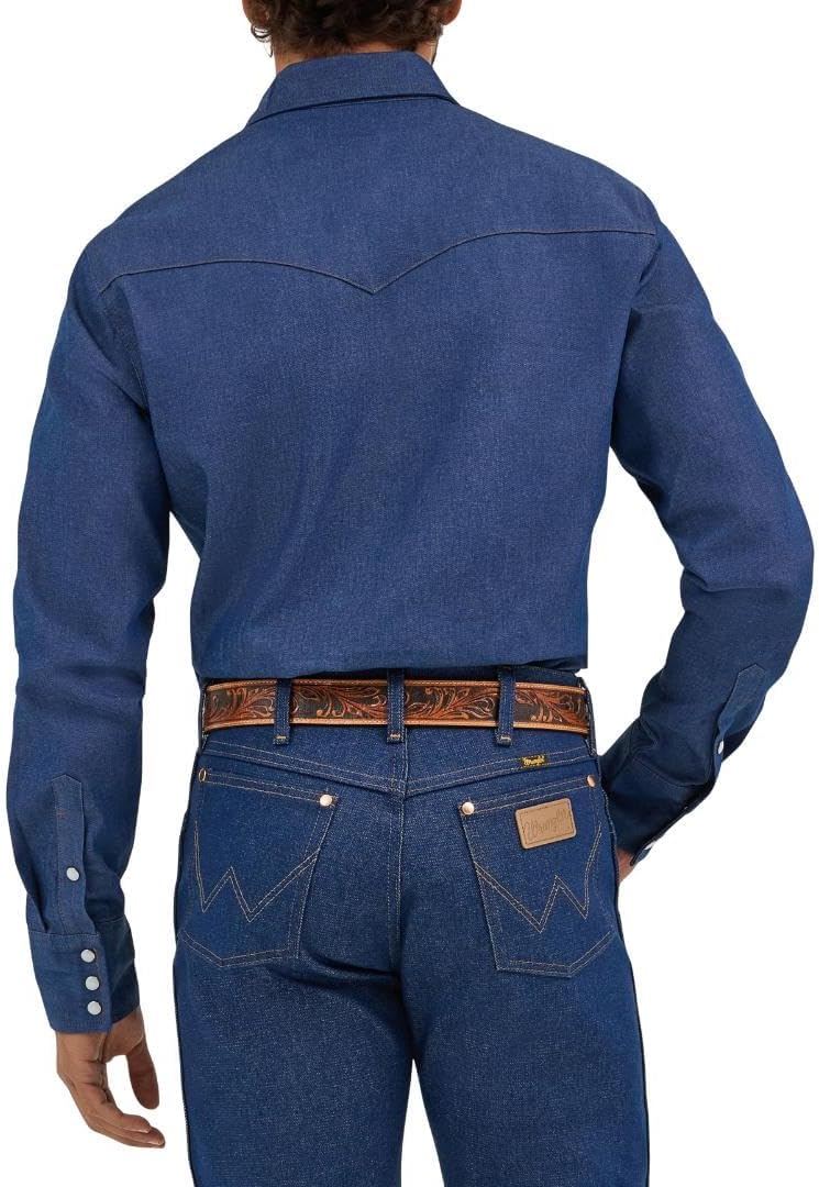 Wrangler Men's Cowboy Cut Firm Finish Western Long Sleeve Snap Work Shirt