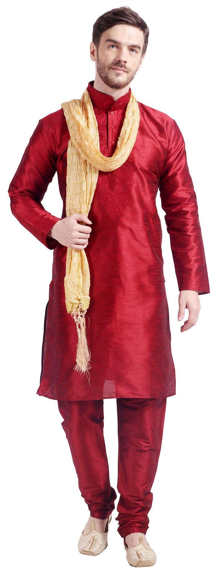 Maple Clothing Men's Art Silk Indian Kurta Set Wedding Wear Clothing