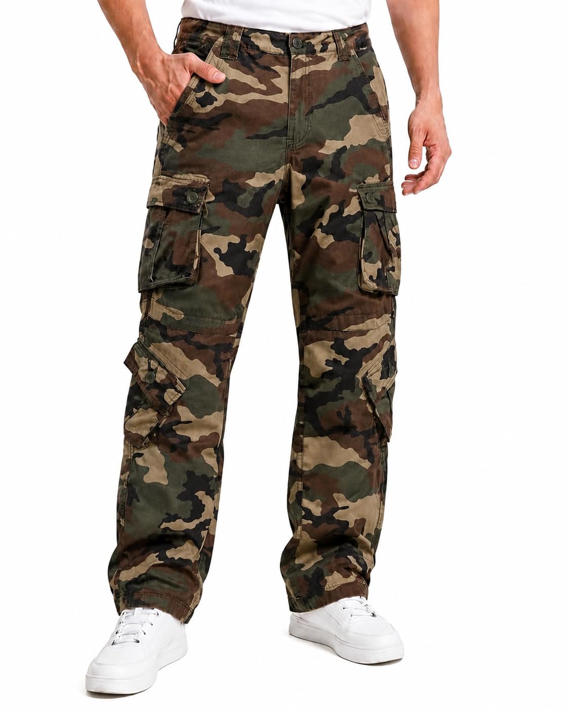 Matchstick Men's Cargo Pants, 8-Pocket 100% Cotton Work Pants, Regular Fit