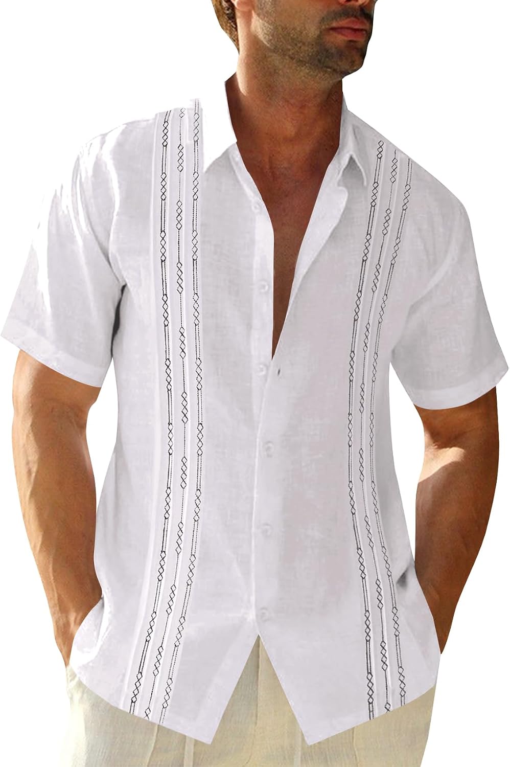 Runcati Mens Short Sleeve Guayabera Shirts Linen Button Down Cuban Shirt
