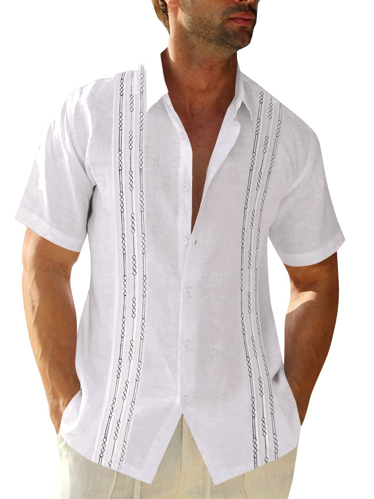Runcati Mens Short Sleeve Guayabera Shirts Linen Button Down Cuban Shirt