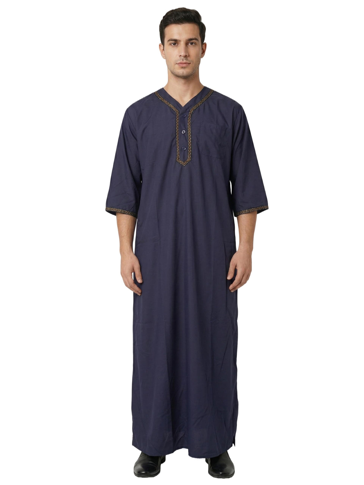 Mens Kaftan Thobe V-Neck Half Sleeve Muslim Robe Dubai Long Gown Saudi Arab Thobe Robes for Summer Beach