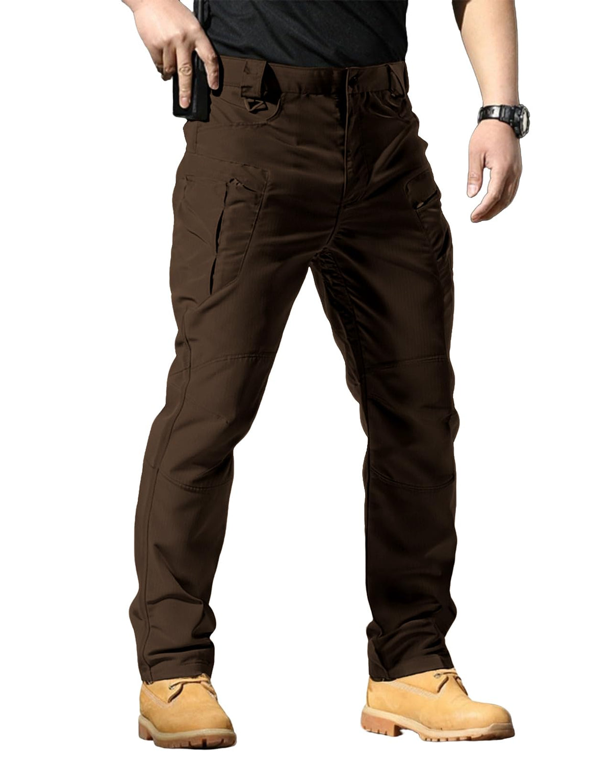 Men's Stretch Tactical Pants Waterproof Ripstop Fabric Cargo Pants Lightweight Casual Hiking Outdoor Work Pants (No Belt)