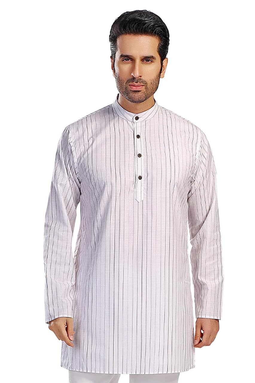 In-Sattva Men's Indian Classic Banded Collar Pure Cotton Long Kurta Tunic