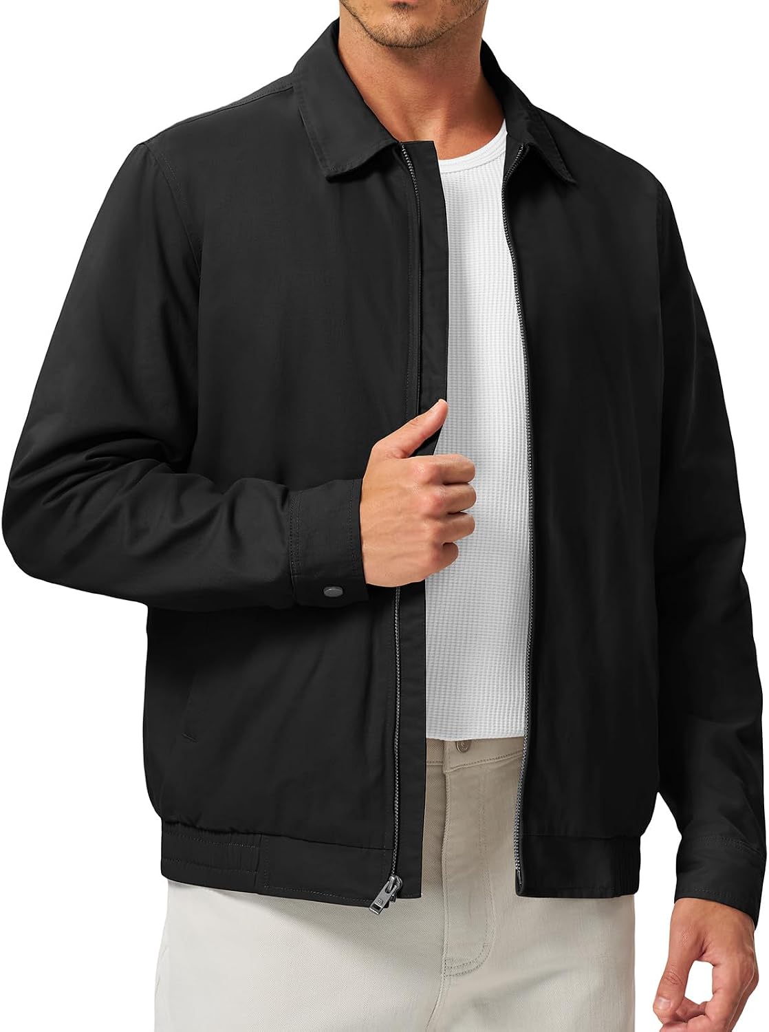 TBMPOY Men's Casual Cotton Jacket Lightweight Full Zip Canvas Lapel Jackets Business Work Windbreaker with 3 Pockets