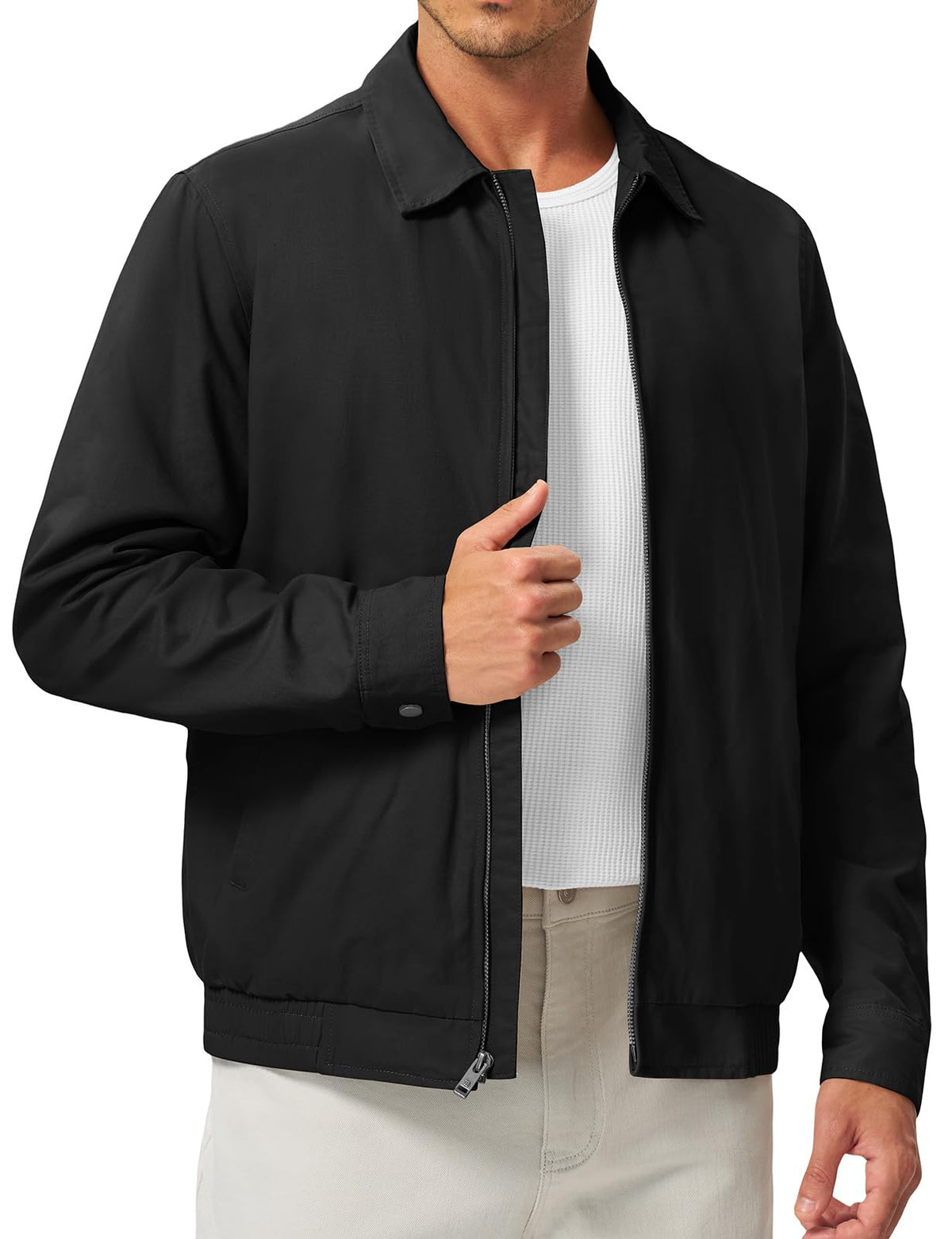 TBMPOY Men's Casual Cotton Jacket Lightweight Full Zip Canvas Lapel Jackets Business Work Windbreaker with 3 Pockets