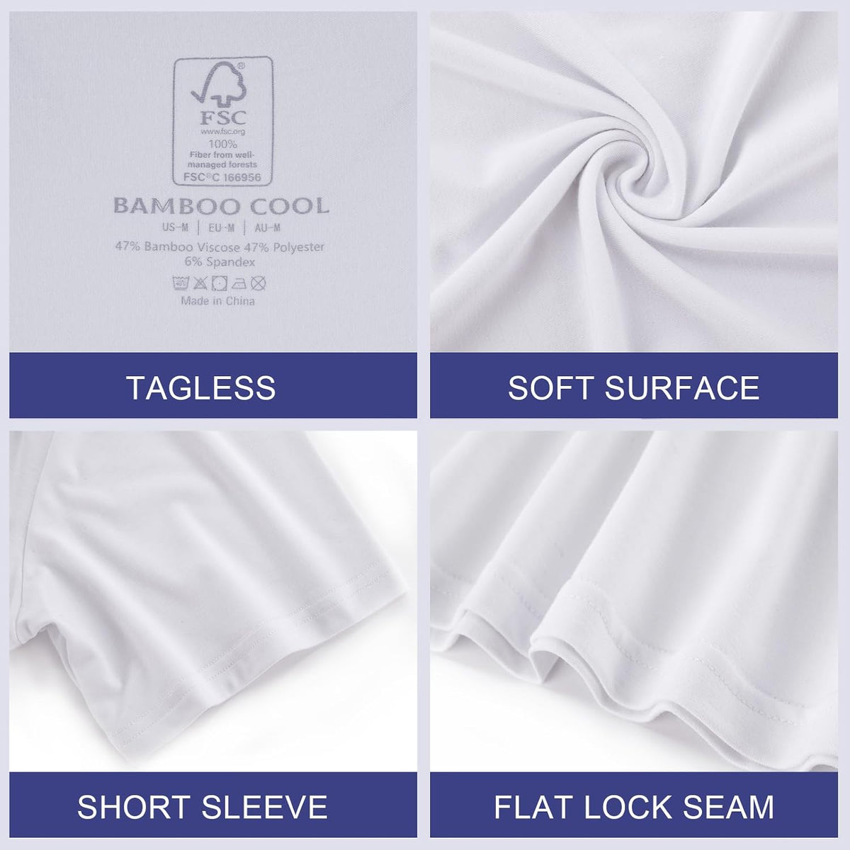 BAMBOO COOL Mens Undershirts Pack, Soft T Shirts for Men, Moisture Wicking
