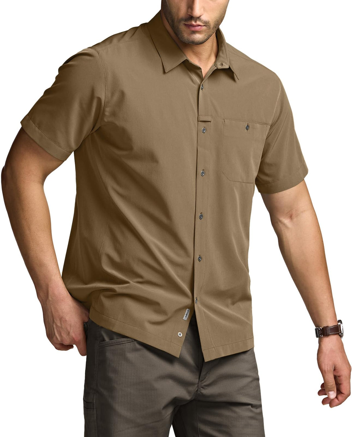 CQR Men's Short Sleeve Tactical Shirts, UPF 50+ Ripstop Military Work Shirts, Breathable Button Down Outdoor Hiking Shirt