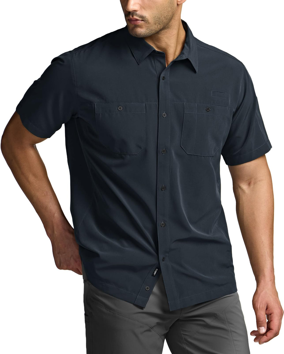CQR Men's Short Sleeve Tactical Shirts, UPF 50+ Ripstop Military Work Shirts, Breathable Button Down Outdoor Hiking Shirt