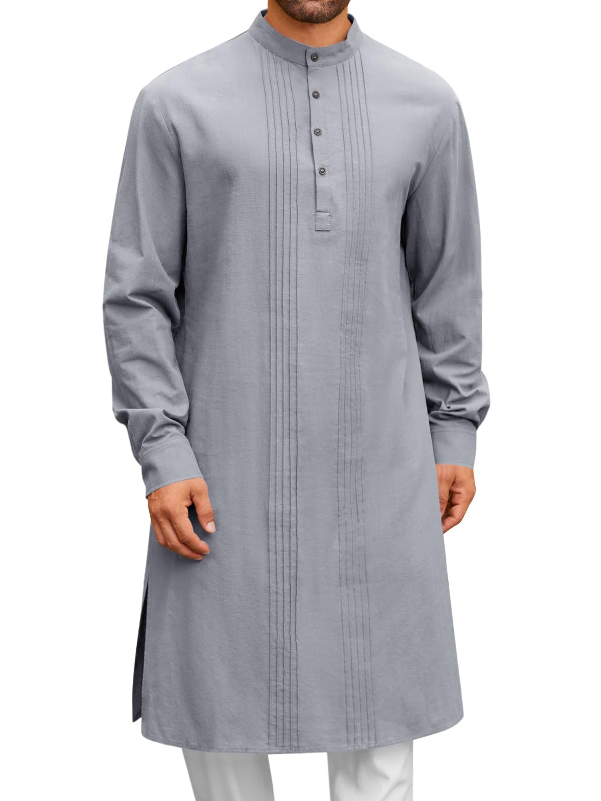Runcati Mens Kaftan Robe Button Down Long Sleeve Cotton Linen kurta