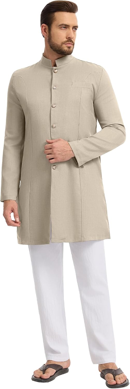 YAOHUOLE Mens Kurta Coats Indian Ethnic Royal Suits Jubba Thobe for Men
