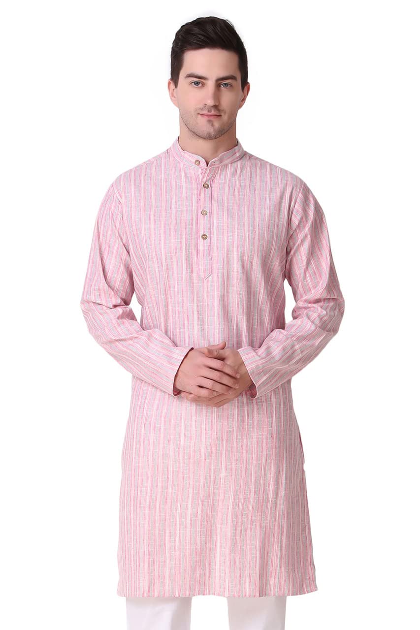 In-Sattva Men's Indian Classic Banded Collar Pure Cotton Long Kurta Tunic