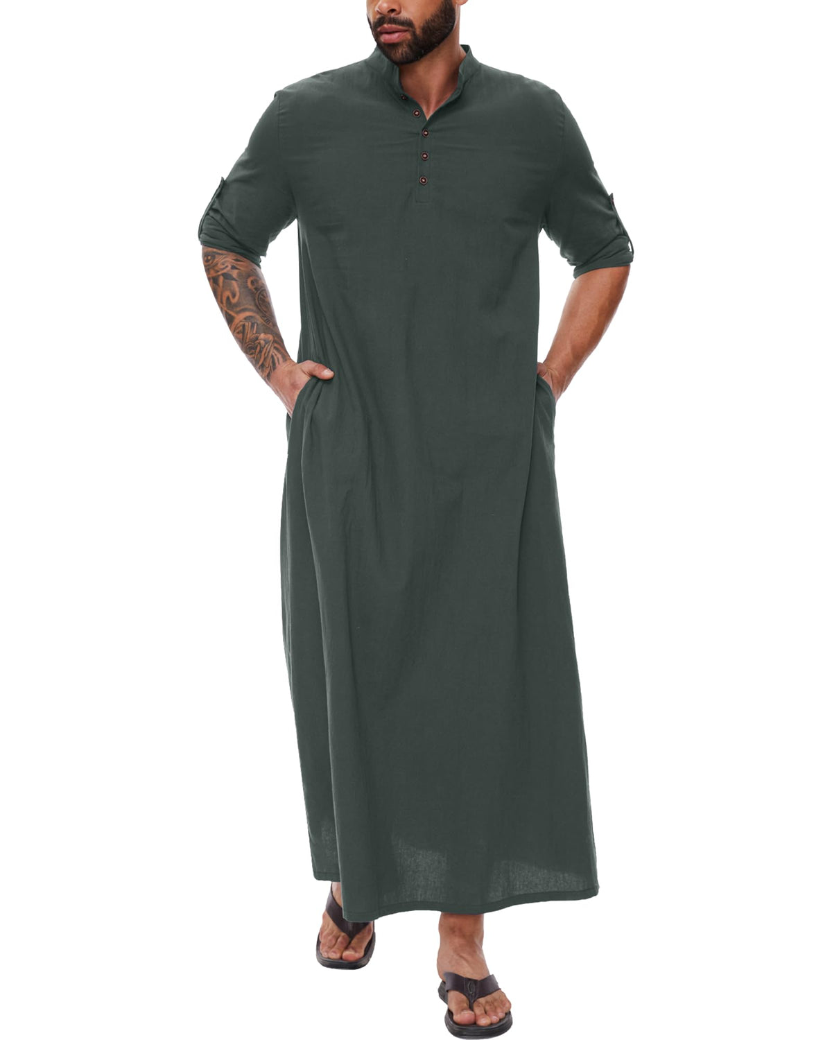 YAOHUOLE Kaftan for Men - Button Down Islamic Thobe Arabic Robes