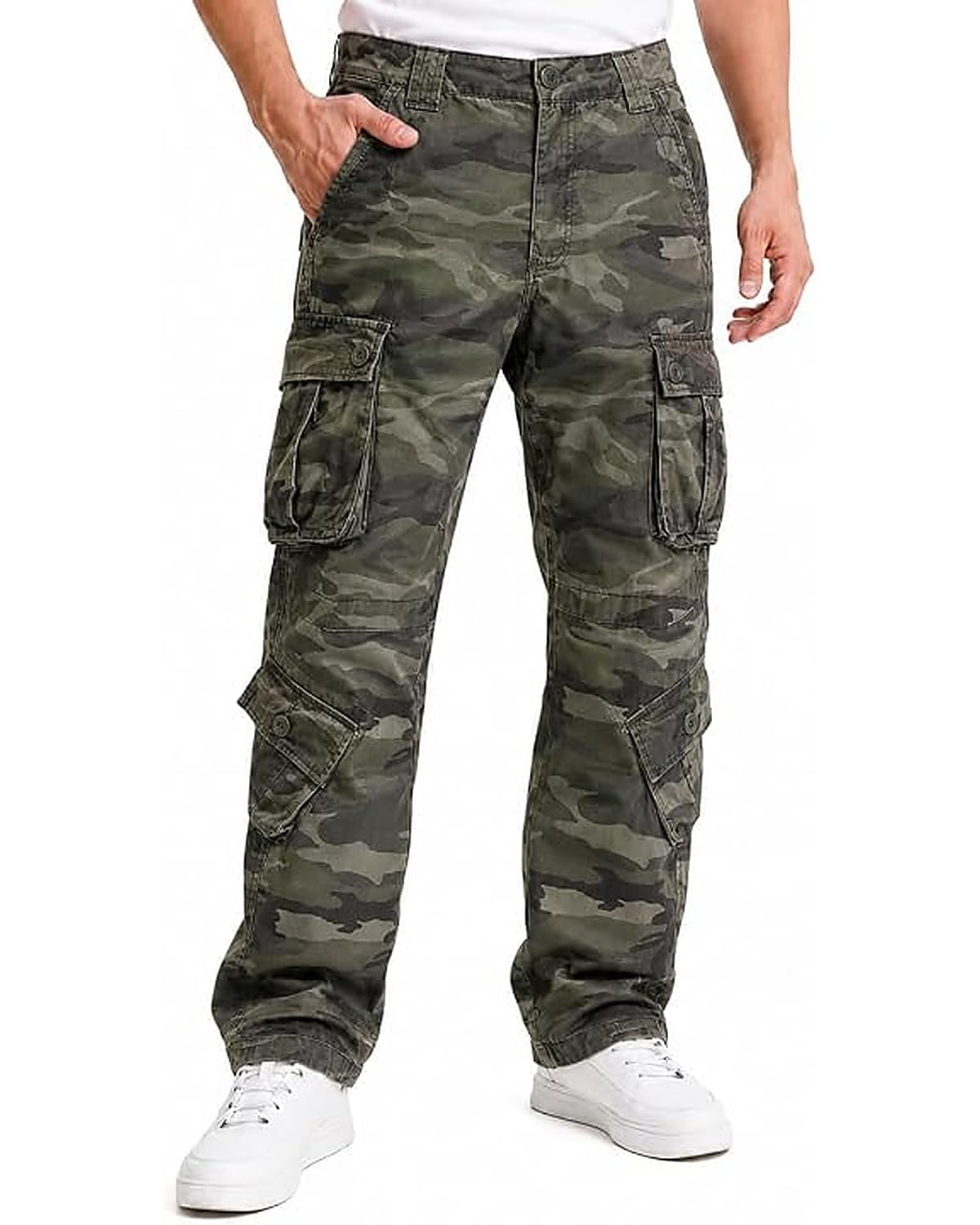 Matchstick Men's Cargo Pants, 8-Pocket 100% Cotton Work Pants, Regular Fit