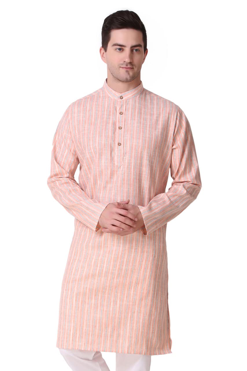 In-Sattva Men's Indian Classic Banded Collar Pure Cotton Long Kurta Tunic