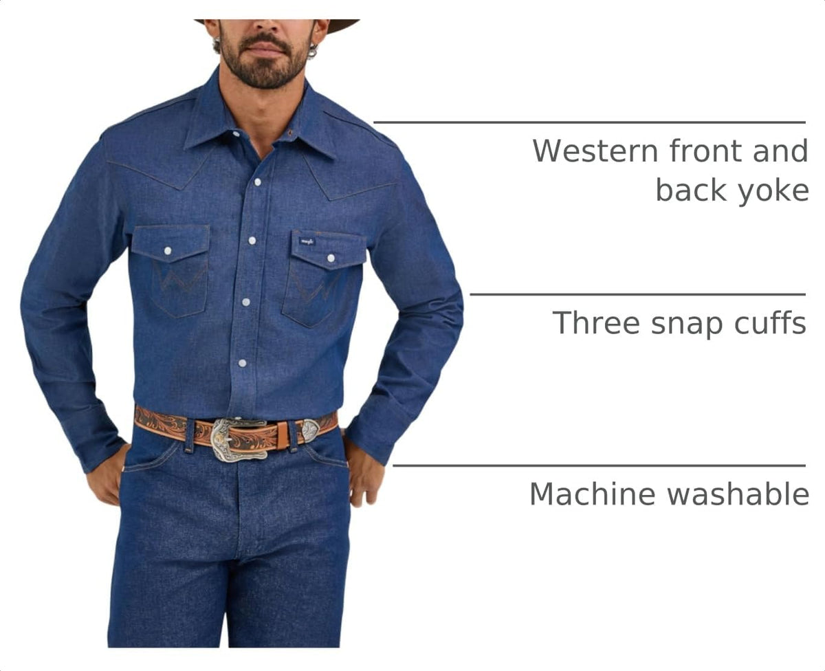 Wrangler Men's Cowboy Cut Firm Finish Western Long Sleeve Snap Work Shirt