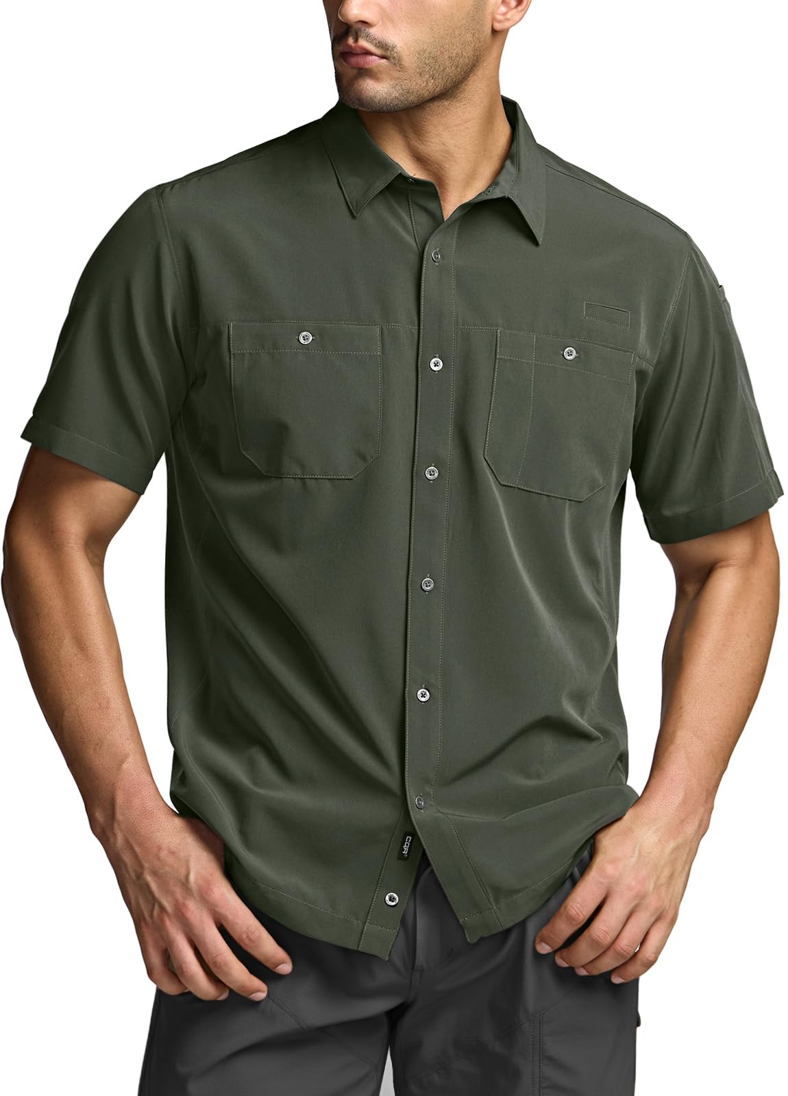 CQR Men's Short Sleeve Tactical Shirts, UPF 50+ Ripstop Military Work Shirts, Breathable Button Down Outdoor Hiking Shirt