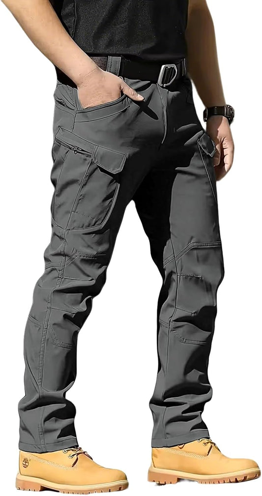 Men's Tactical Pants Stretch Waterproof Fabric Durable Cargo Pants for Hiking Casual Work Multi Pockets (No Belt)