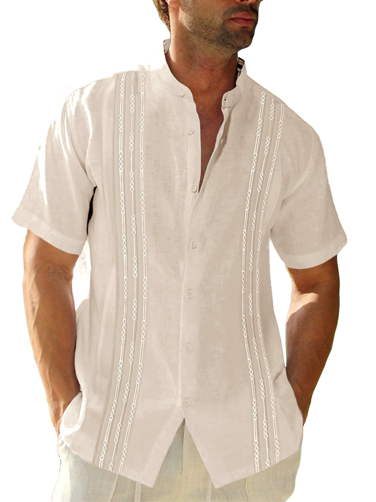 Runcati Mens Short Sleeve Guayabera Shirts Linen Button Down Cuban Shirt