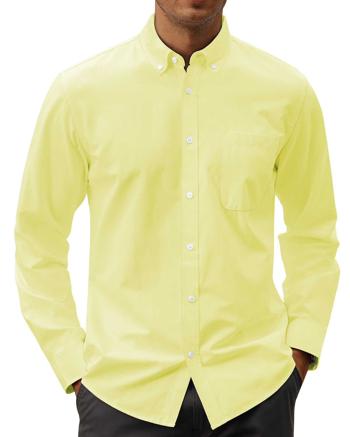 J.VER Men's Oxford Shirt Solid Casual Button Down Collar Shirts Long Sleeve Dress Shirts with Pocket