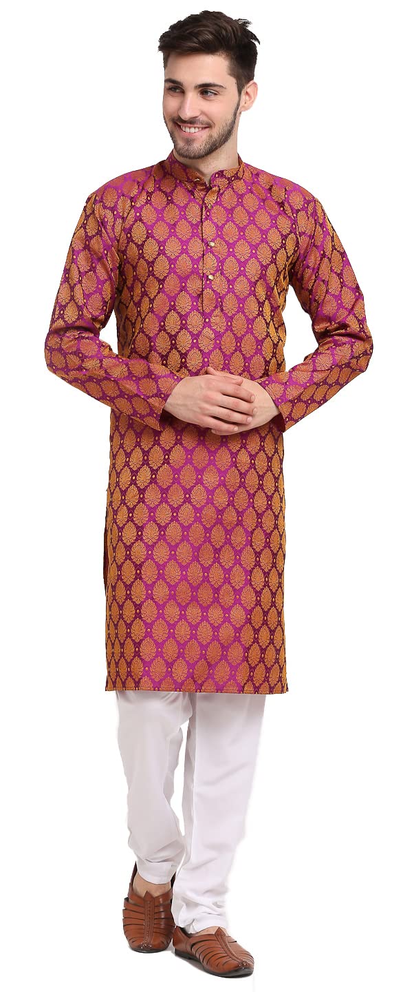 Maple Clothing Poly Silk Kurta Pajama for Men Indian Wedding Party Outfit Guest Wear