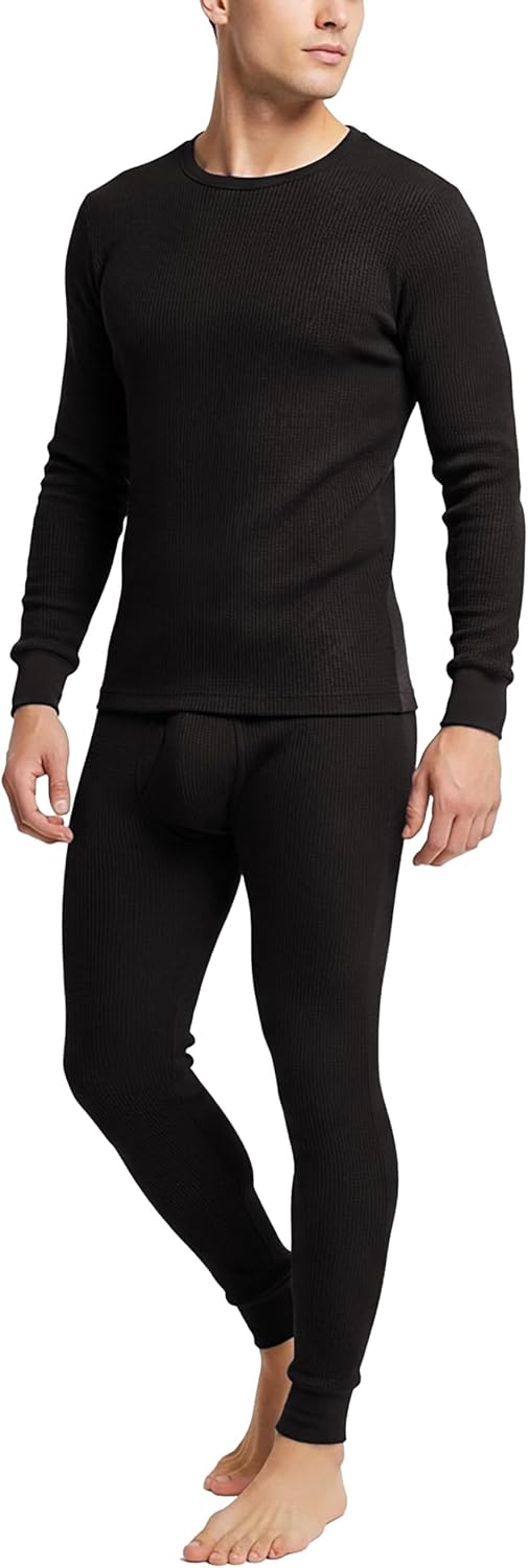 Andrew Scott Men's Traditional Waffle Thermal Top & Bottom Set | Cotton Blend Base Layer Shirt -Long John Underwear
