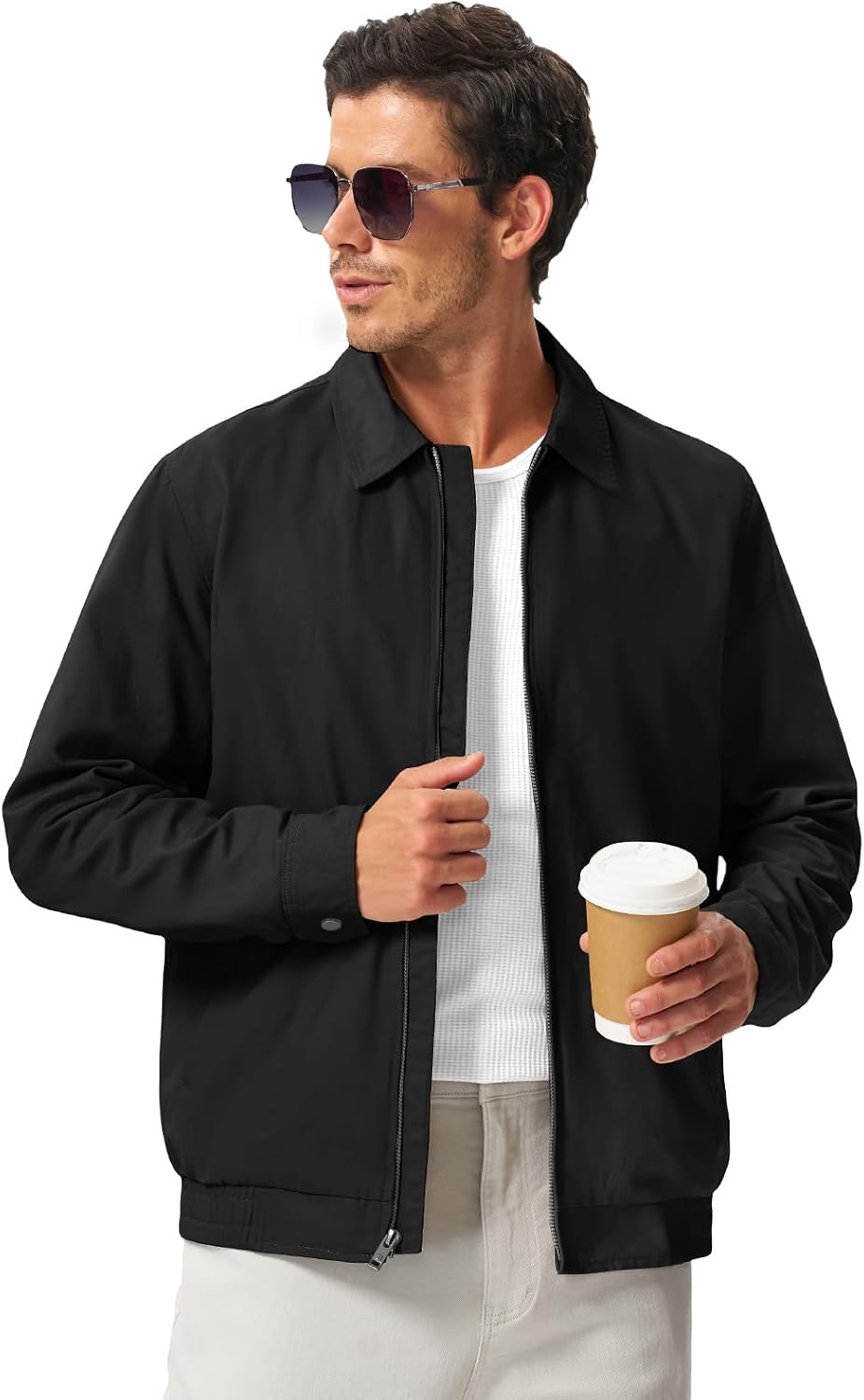 TBMPOY Men's Casual Cotton Jacket Lightweight Full Zip Canvas Lapel Jackets Business Work Windbreaker with 3 Pockets