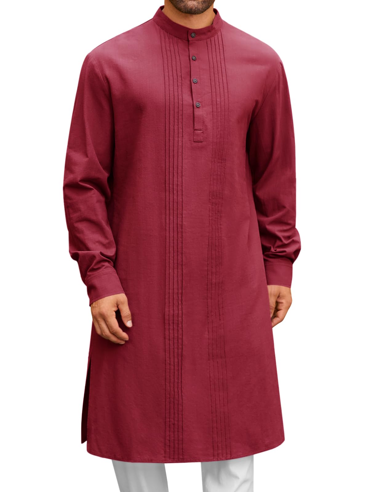 Runcati Mens Kaftan Robe Button Down Long Sleeve Cotton Linen kurta