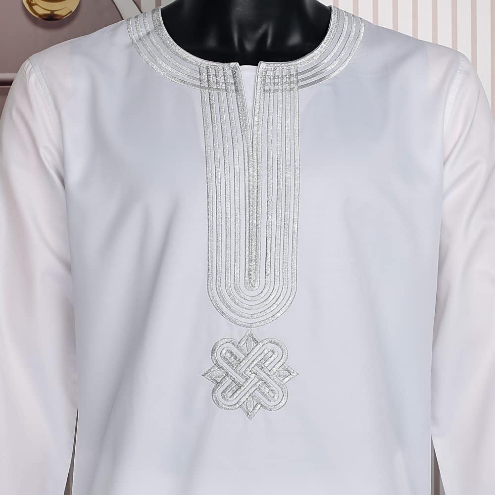 HD African Mens Apparel Agbada Clothing Embroidery Dashiki Shirts and Pants Outfits 3 Pieces