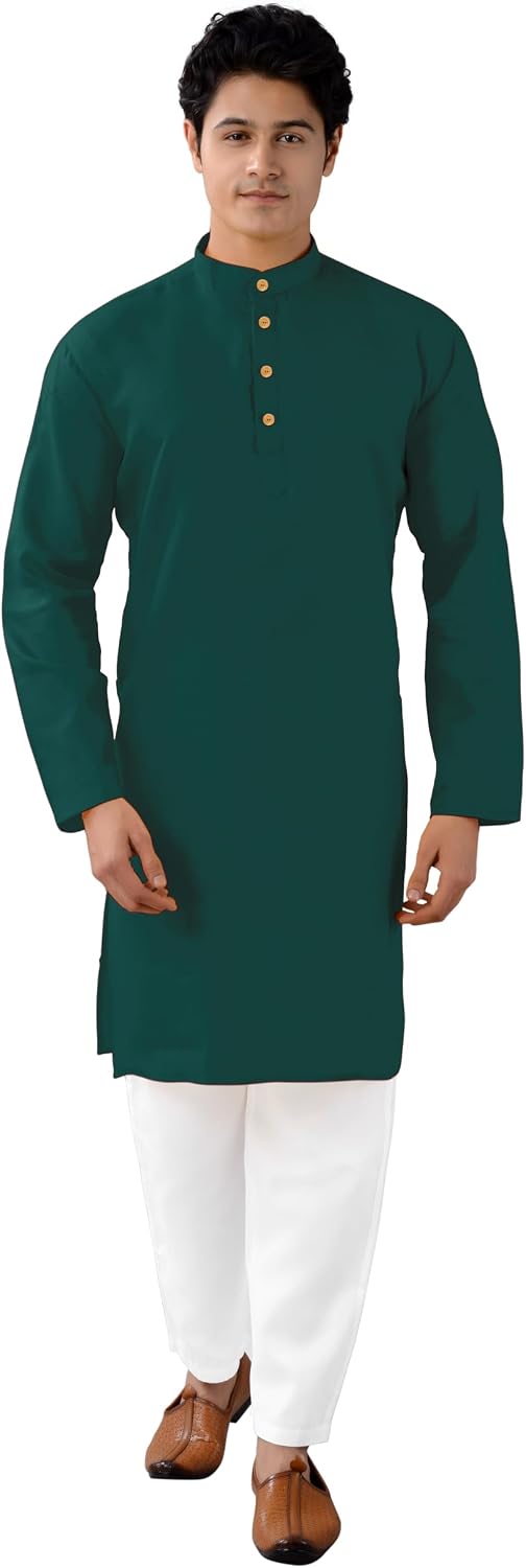 Chandrakala Men's Tunic Cotton Kurta Pajama Set Indian Casual Yoga Dress (MK101)