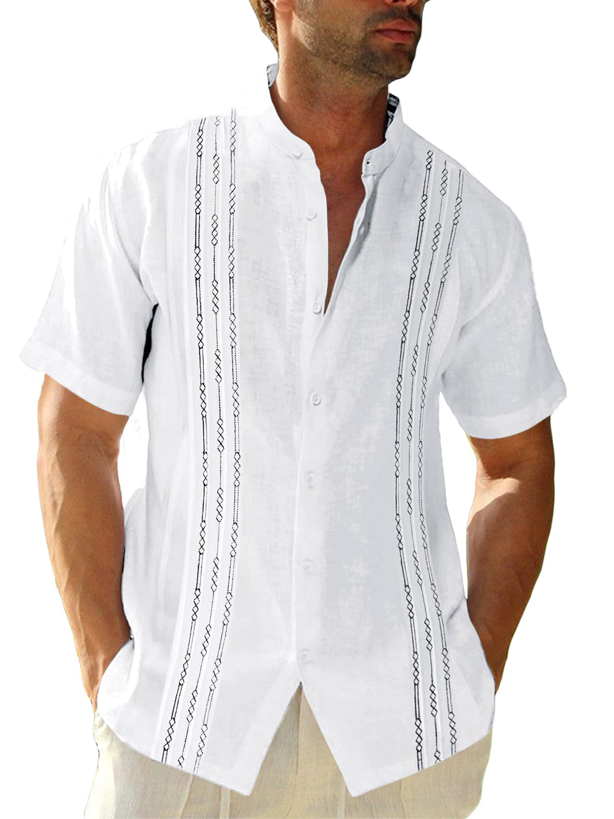 Runcati Mens Short Sleeve Guayabera Shirts Linen Button Down Cuban Shirt