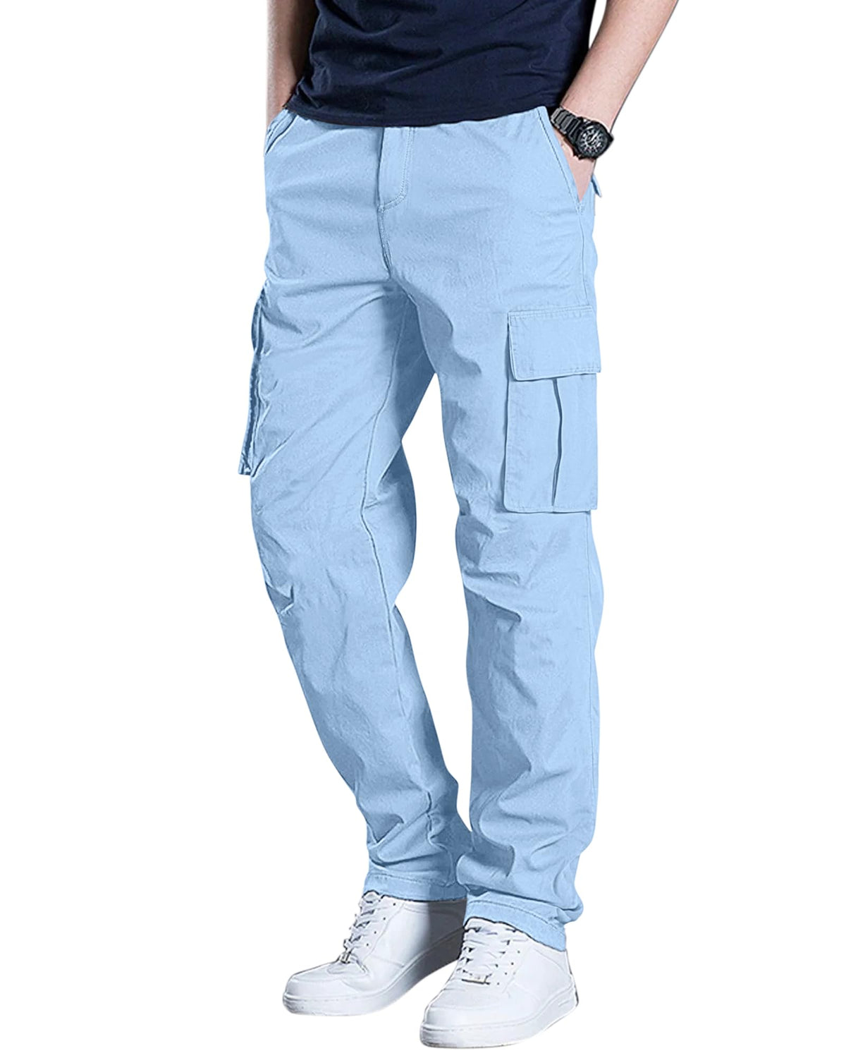 Men's Cargo Pants Stretch Sweatpants Elastic Drawstring Casual Pants