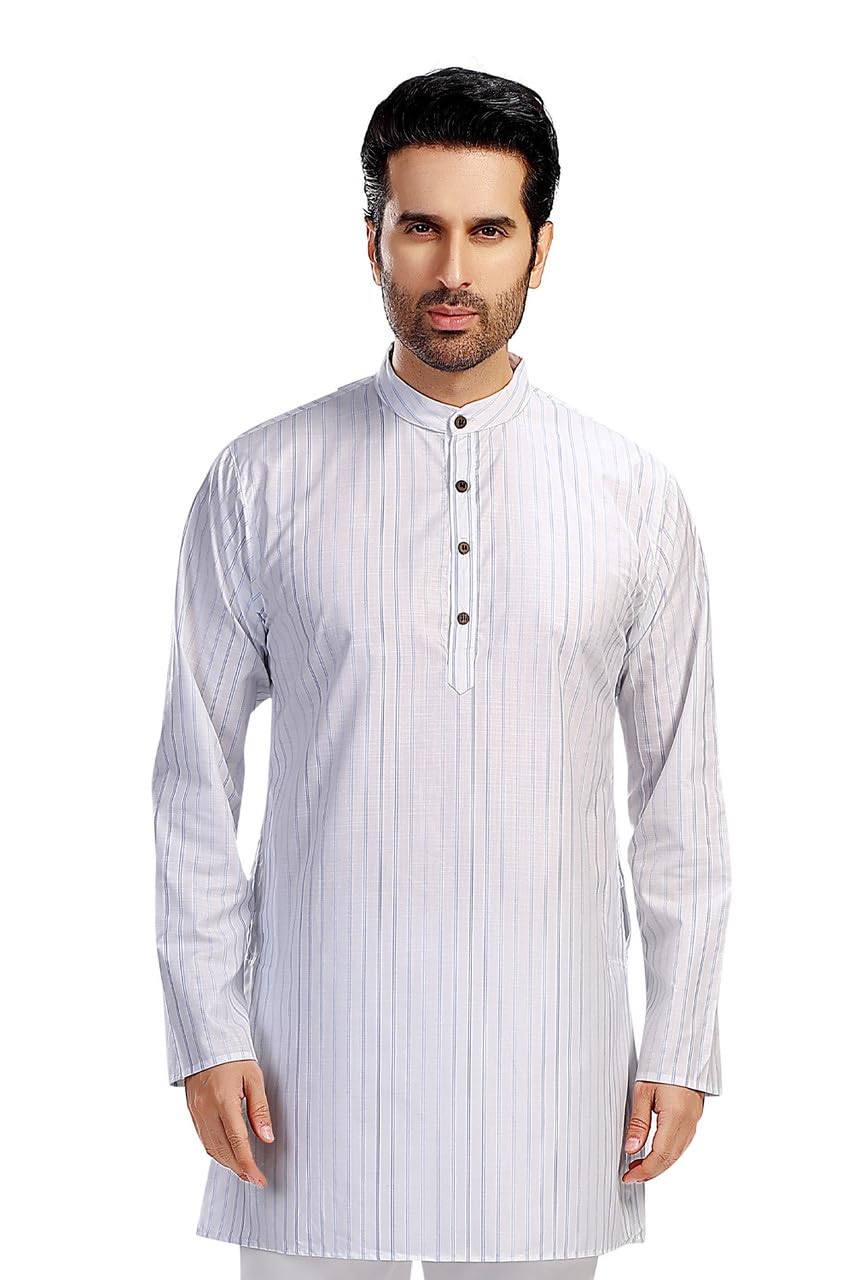 In-Sattva Men's Indian Classic Banded Collar Pure Cotton Long Kurta Tunic