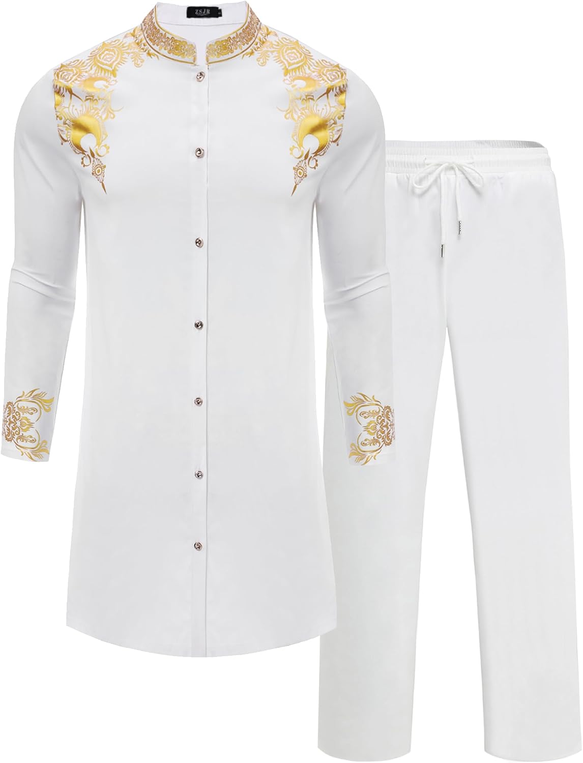 Mens African 2 Piece Set Nigerian Dashiki Metallic Traditional Suit Outfit