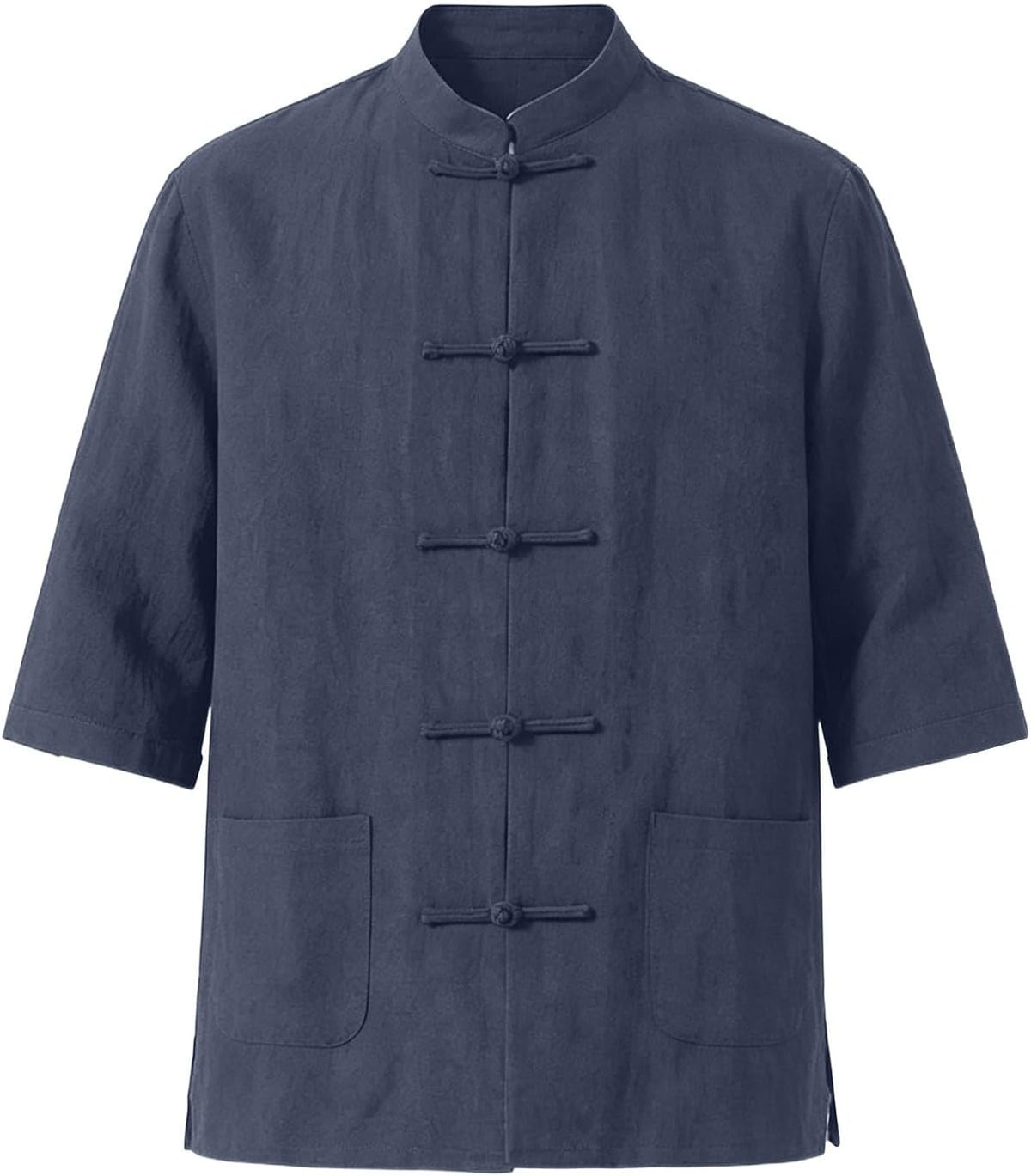 Mens Cotton Linen Kung Fu Shirt Traditional Chinese Tang Suit Vintage 3/4 Sleeve Frog Buttons Lightweight Jacket