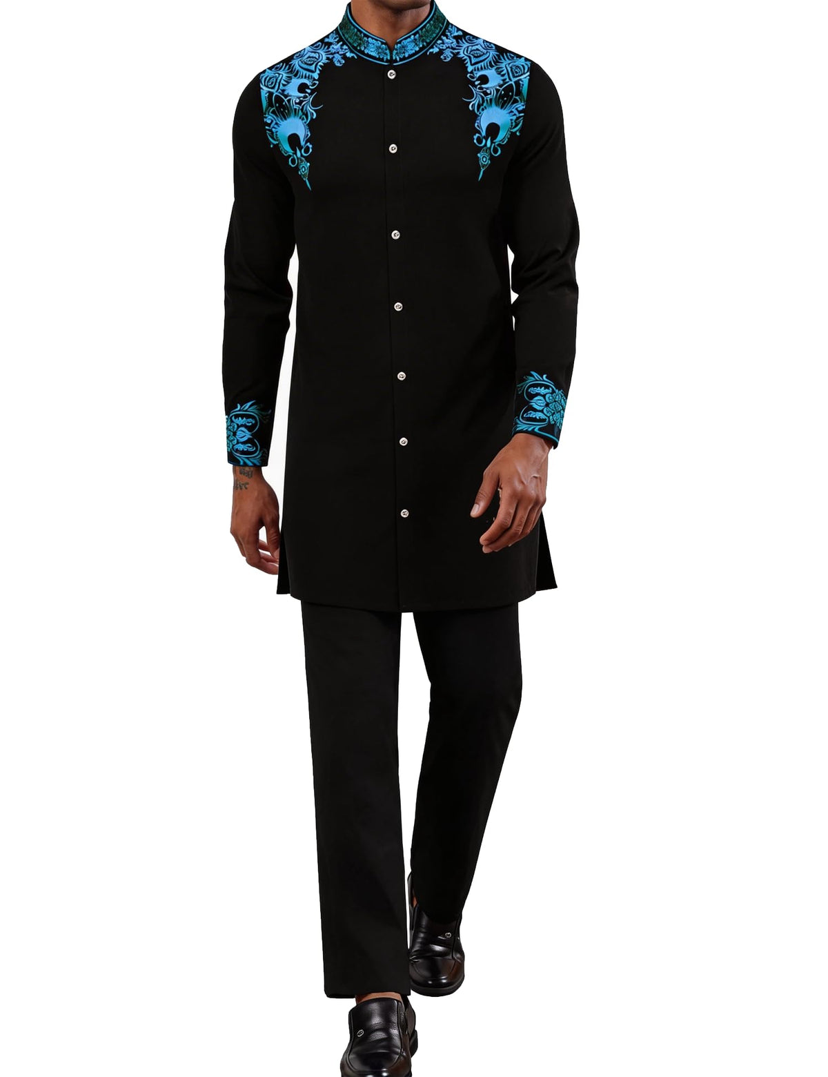 Mens African 2 Piece Set Nigerian Dashiki Metallic Traditional Suit Outfit