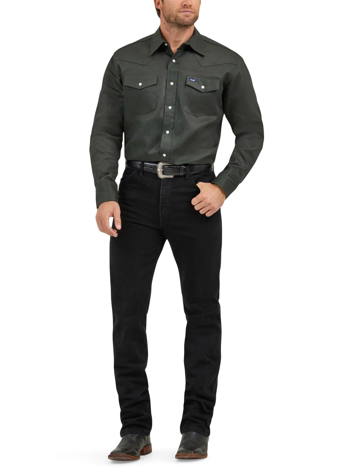Wrangler Men's Cowboy Cut Firm Finish Western Long Sleeve Snap Work Shirt
