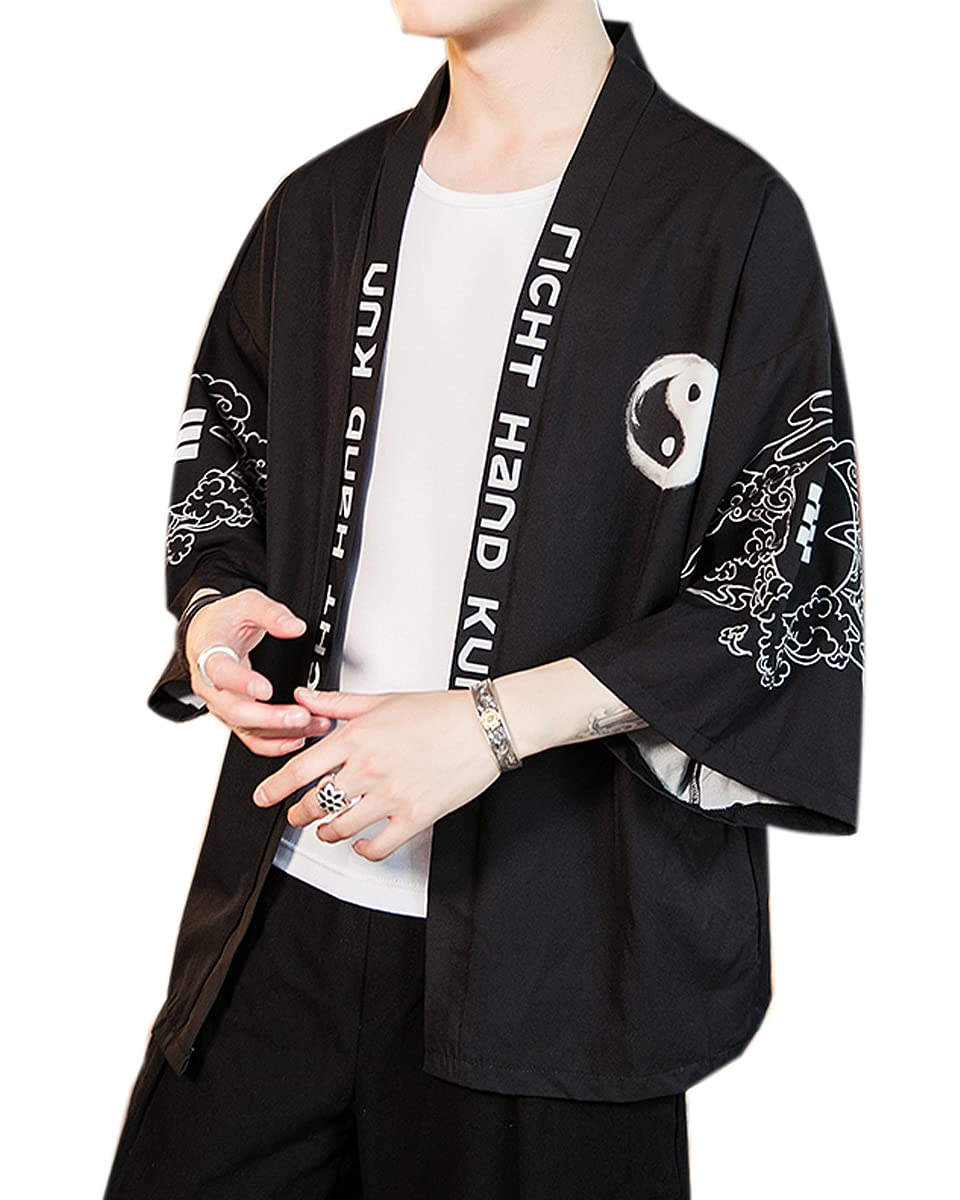 Men's Kimono Cardigan Jacket Japanese Kimono Shirt 3/4 Sleeve Printed Haori