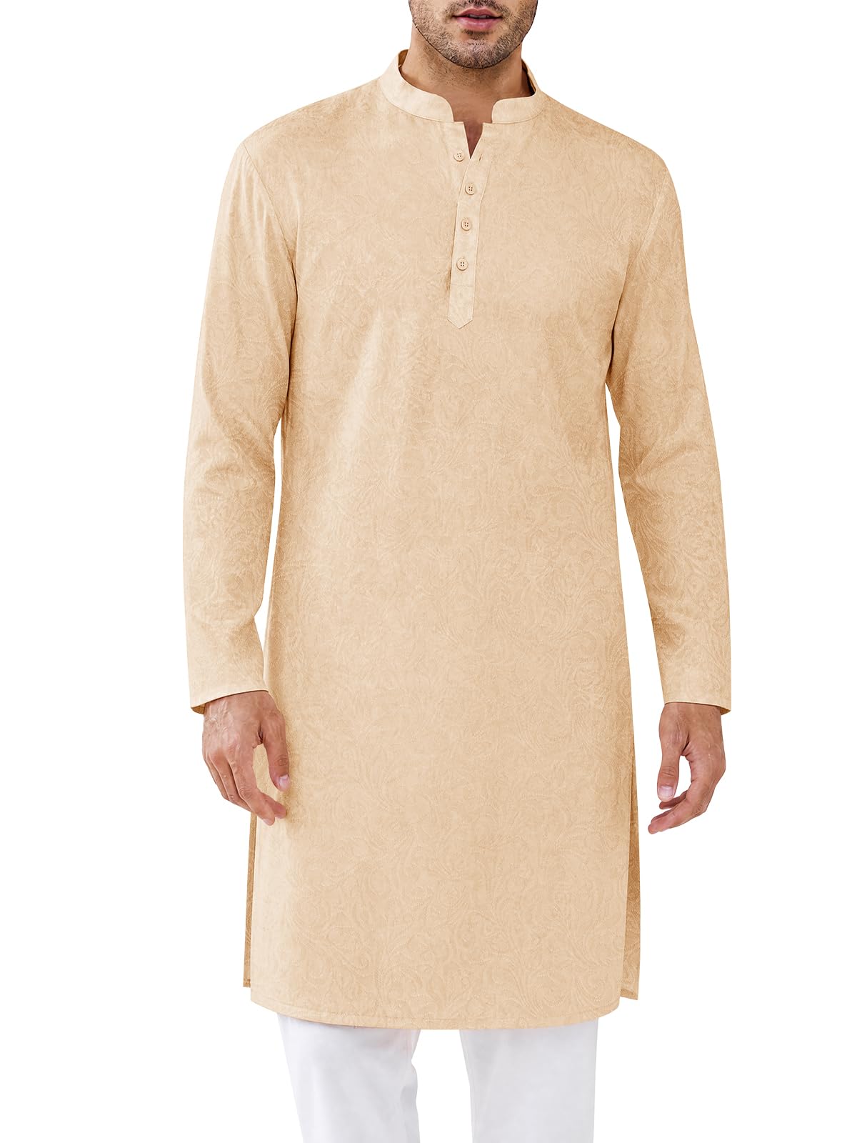 Runcati Mens Kurta Thobe Textured Henley Shirt