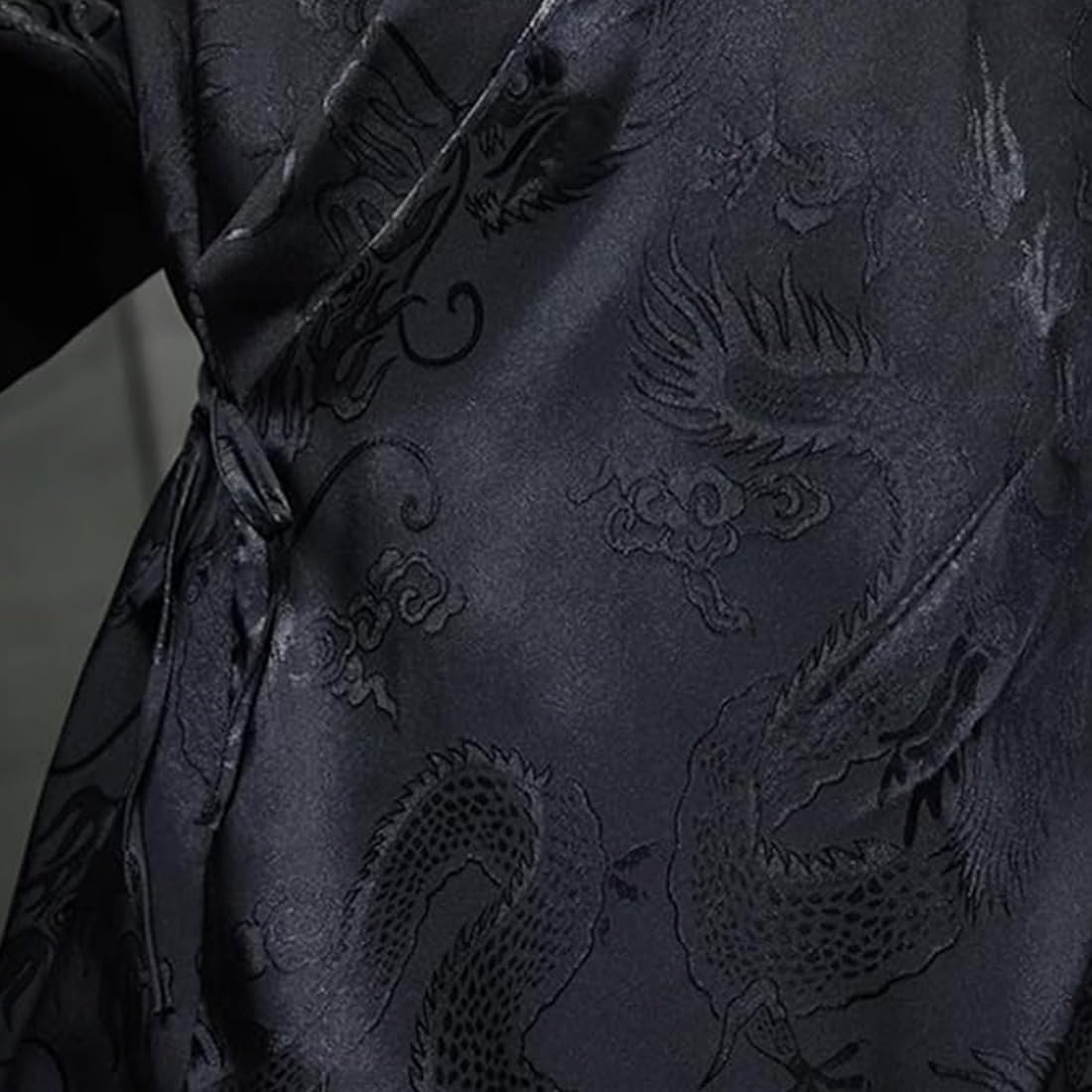 HZCX FASHION Cardigan Kimono for Men Black Silk Satin Robe Mens Lightweight Traditional Hanfu Silky Chinese Dragon Shirt