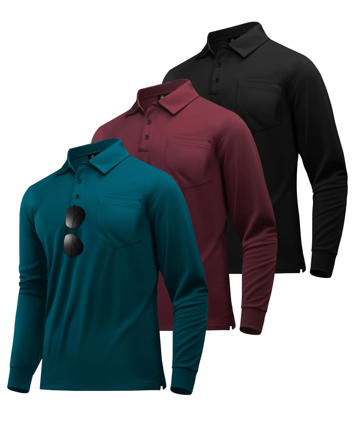 ZITY 3 Pack Long Sleeve Polo Shirts for Men with Pocket Moisture Wicking Outdoor Workwear Office Casual Collared Shirts Fall