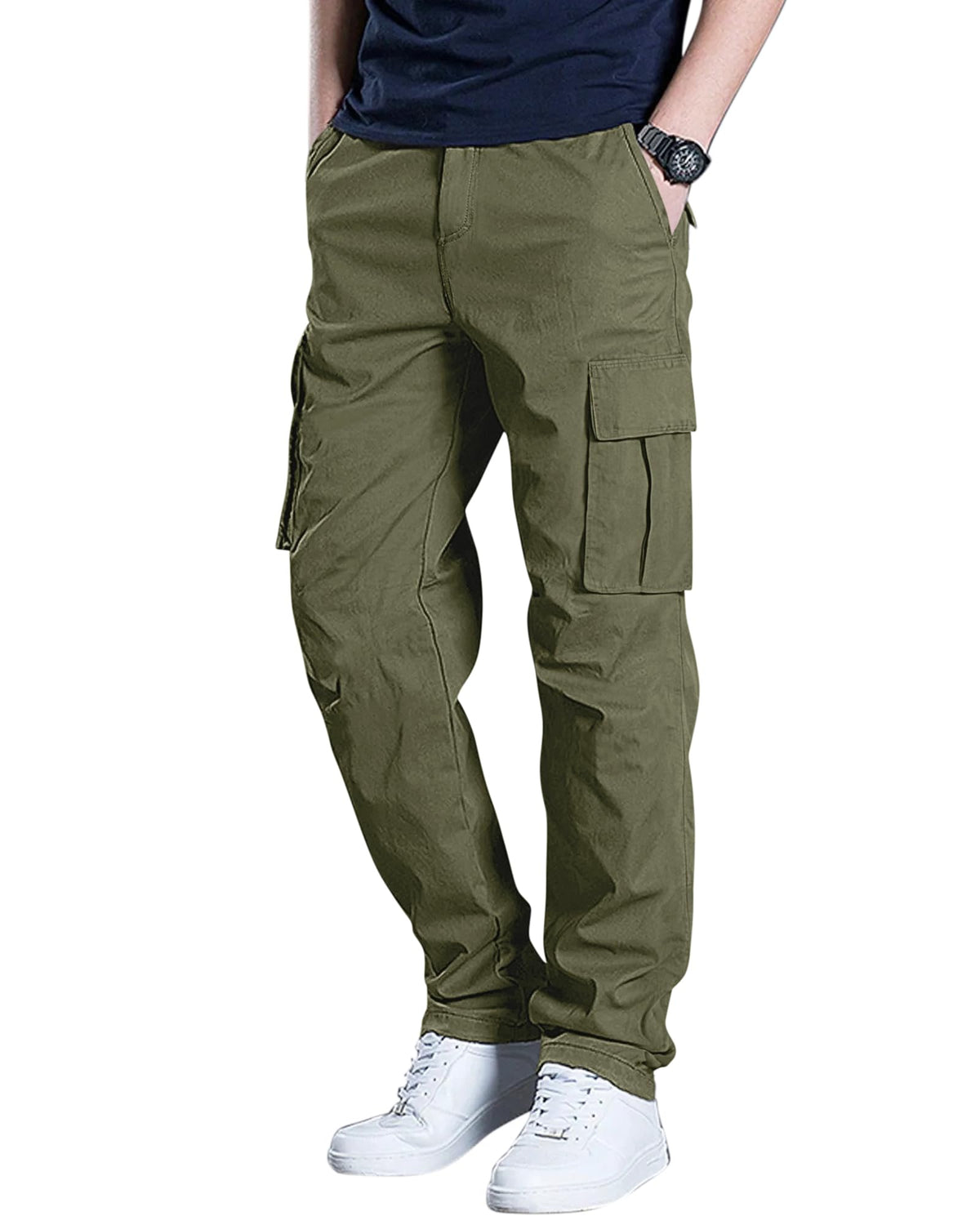 Men's Cargo Pants Stretch Sweatpants Elastic Drawstring Casual Pants