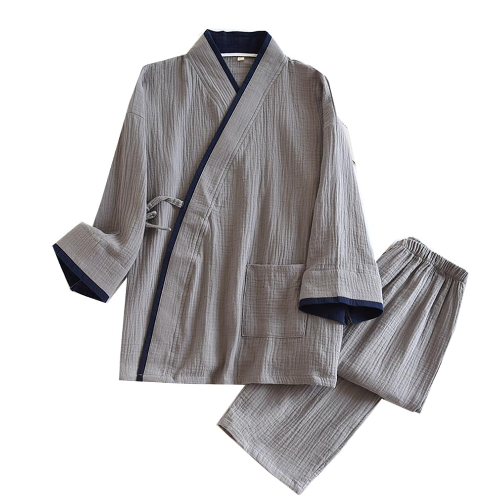 Men's Japanese Kimono Pajamas Crepe Nightwear